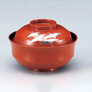 若泉漆器 4.2寸天竜寺椀　朱群れ鶴S・H塗  W-10-95 1個（ご注文単位1個）【直送品】