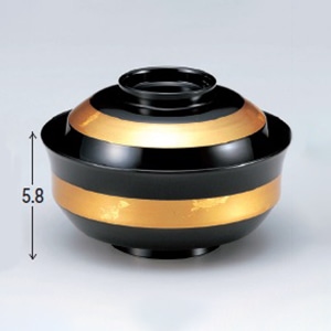 若泉漆器 4.2寸天竜寺椀　黒金箔帯S・H塗  W-10-96 1個（ご注文単位1個）【直送品】