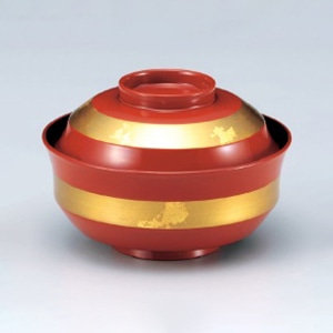 若泉漆器 4.2寸天竜寺椀　赤金箔帯S・H塗  W-10-97 1個（ご注文単位1個）【直送品】