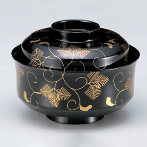 若泉漆器 4.5寸天竜寺椀　黒松唐草S・H塗  W-11-8 1個（ご注文単位1個）【直送品】