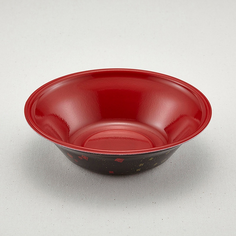 青葉紙業 麺容器 あさどん 本体 190 耐熱黒まきえ内赤 221884 50個/袋（ご注文単位24袋）【直送品】