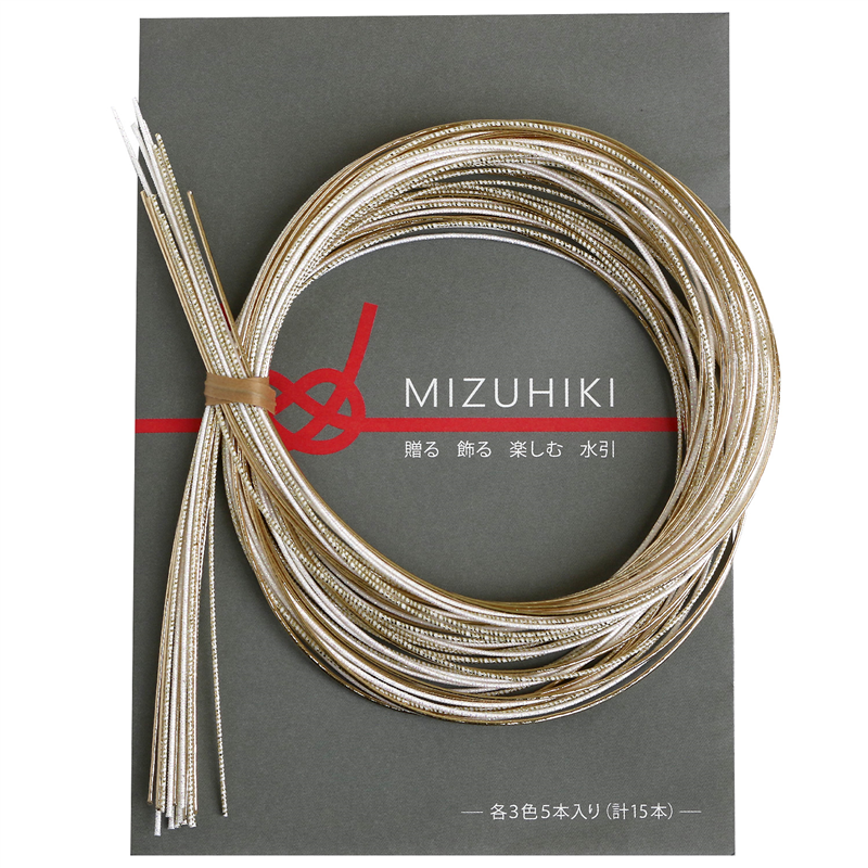 piece MIZUHIKI 水引アソートセット リーフレット付 3色各5本入 光 PHC-100-19 1袋（ご注文単位1袋）【直送品】