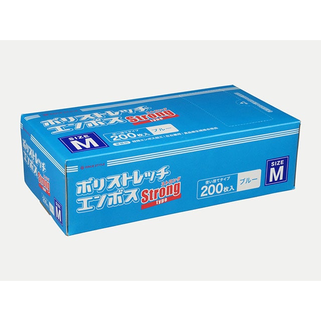 使い捨て手袋　ポリストレッチエンボスストロング M 青 200枚/箱（ご注文単位20箱）【直送品】