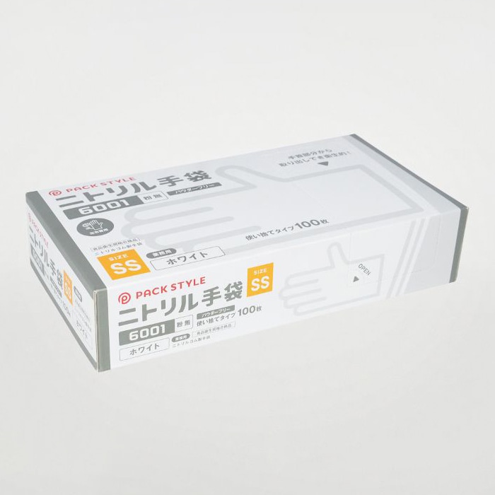 パックスタイル ニトリル手袋 白 6001 粉無 SS 100枚 00734316 100枚/箱(ご注文単位30箱)【直送品】