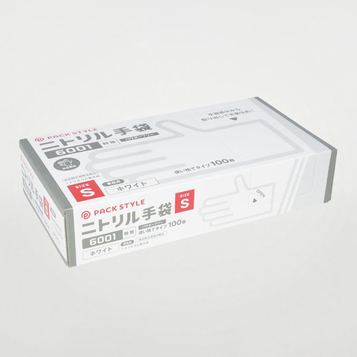 パックスタイル ニトリル手袋 白 6001 粉無 S 100枚 00734317 100枚/箱(ご注文単位30箱)【直送品】