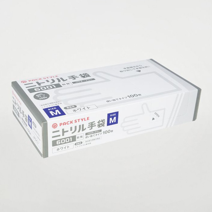 パックスタイル ニトリル手袋 白 6001 粉無 M 100枚 00734318 100枚/箱(ご注文単位30箱)【直送品】
