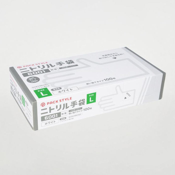 パックスタイル ニトリル手袋 白 6001 粉無 L 100枚 00734319 100枚/箱(ご注文単位30箱)【直送品】