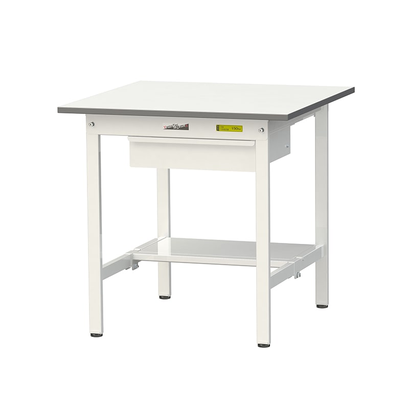 山金工業 ワークテーブル150 固定式 H740mm キャビネット付/半面棚板付 750×750 1台(ご注文単位1台)【直送品】