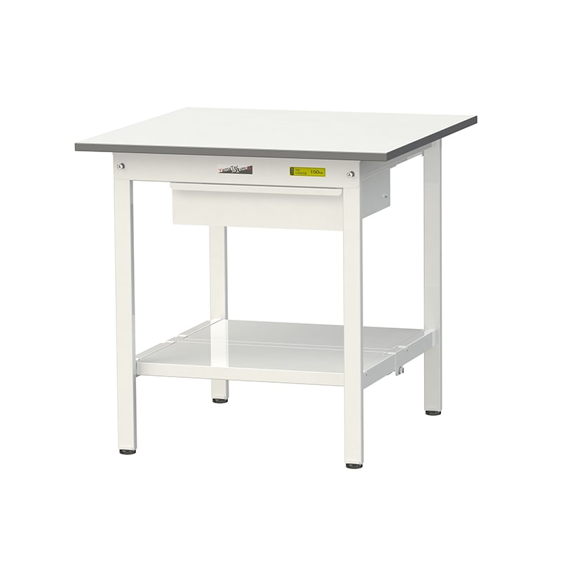 山金工業 ワークテーブル150 固定式 H740mm キャビネット付/全面棚板付 750×750 1台(ご注文単位1台)【直送品】