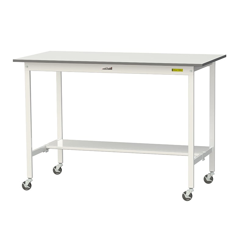 山金工業 ワークテーブル150 移動式 H1035mm 半面棚板付 1500×750×高1035mm 1台(ご注文単位1台)【直送品】