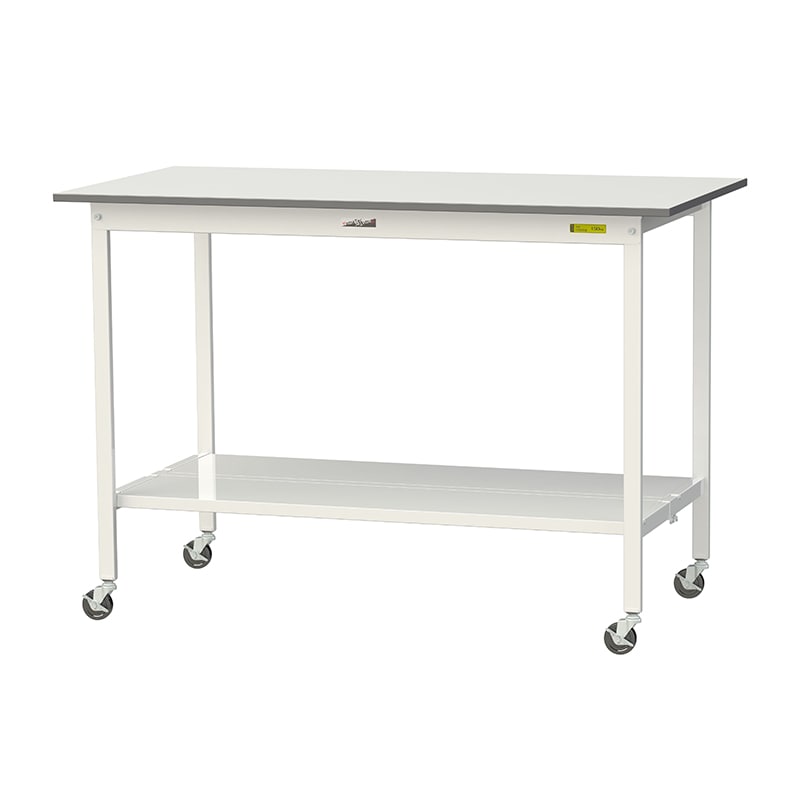 山金工業 ワークテーブル150 移動式 H1035mm 全面棚板付 1500×750×高1035mm 1台(ご注文単位1台)【直送品】