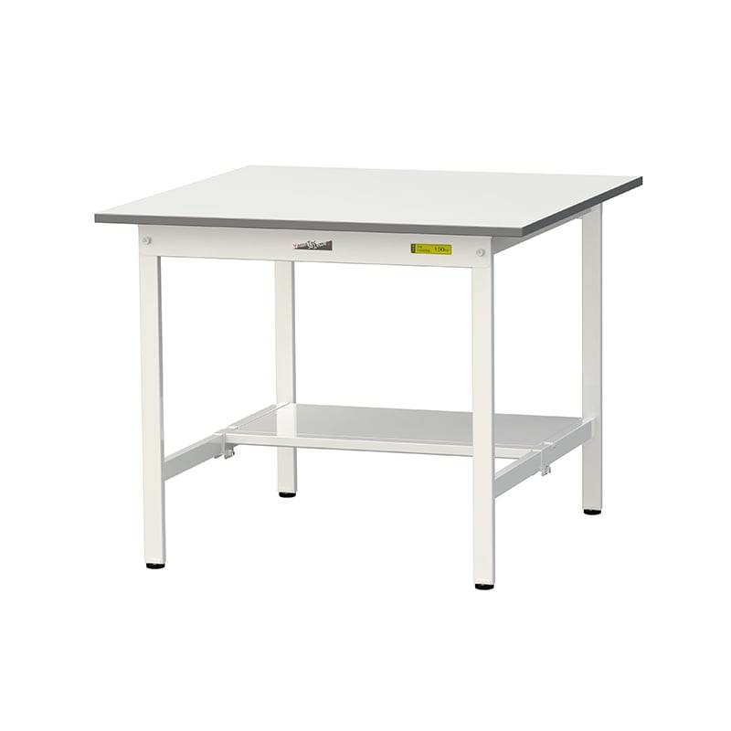 山金工業 ワークテーブル150 固定式 H740mm 半面棚板付 900×900 1台(ご注文単位1台)【直送品】