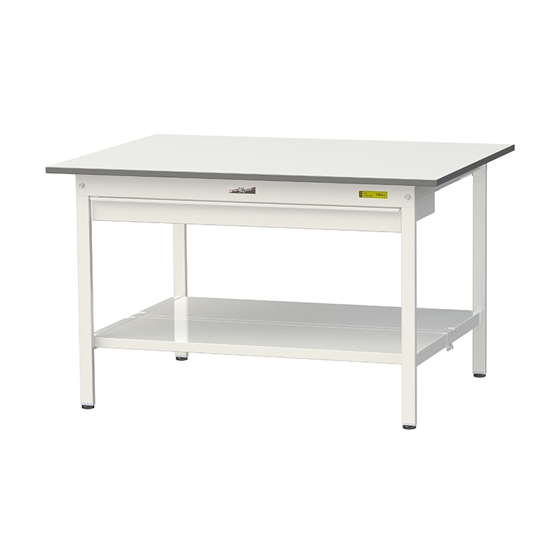 山金工業 ワークテーブル150 固定式 H740mm ワイド引出し付/全面棚板付 1200×900 1台(ご注文単位1台)【直送品】
