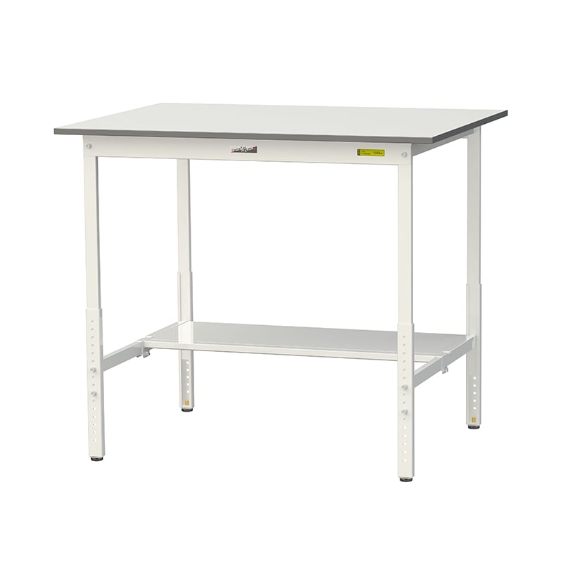 山金工業 ワークテーブル150 高さ調整タイプ H900~1200mm 半面棚板付 1200×900 1台(ご注文単位1台)【直送品】