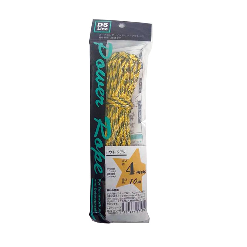 紺屋商事 パワーロープ パラコード 黄／緑 グレー線 4mm×10m 00011003 1巻（ご注文単位1巻）【直送品】