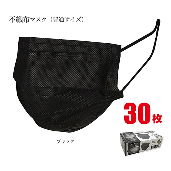 ジェイワークスプランニング カラー不織布マスク 三層タイプ ふつうサイズ ブラック 30枚入 JWP-578 1箱(ご注文単位96箱)【直送品】