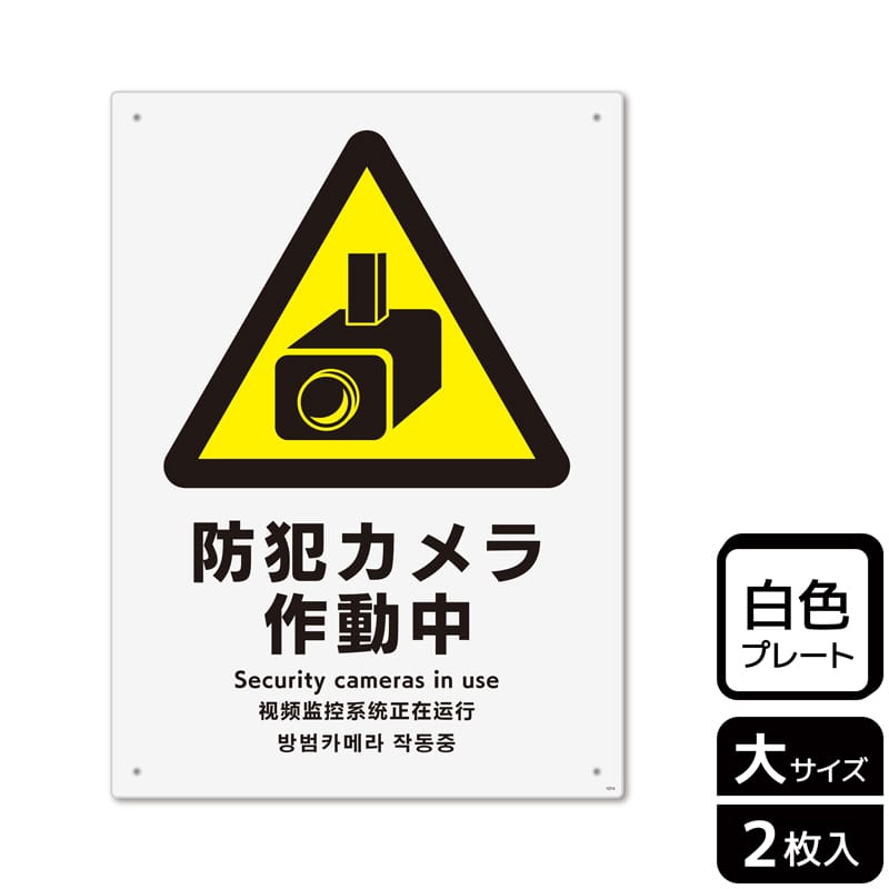 KALBAS プラスチックプレート タテ大 防犯カメラ作動中 KTK1074 1パック(ご注文単位1パック)【直送品】