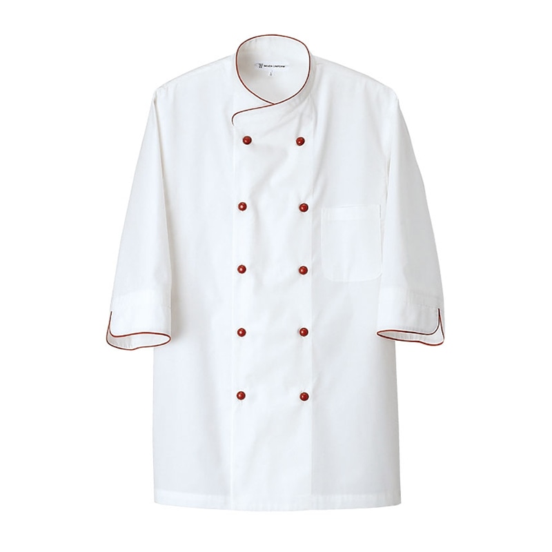 セブンユニフォーム 7分袖クラフィッターコート 男女兼用 LL ホワイト×ブリック BA1211-3 1枚(ご注文単位1枚)【直送品】
