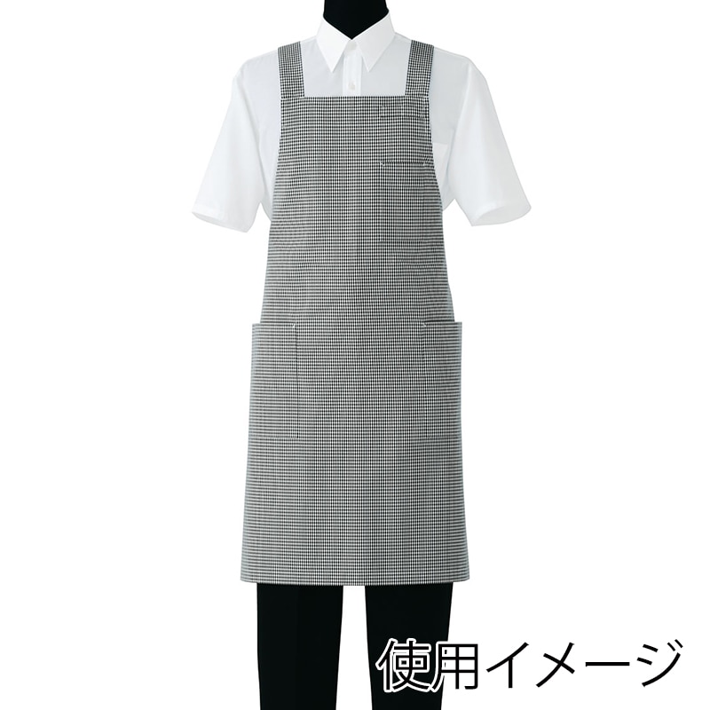 セブンユニフォーム 胸当エプロン 男女兼用 M ホワイト×ブラック CT2572-9 1枚(ご注文単位1枚)【直送品】