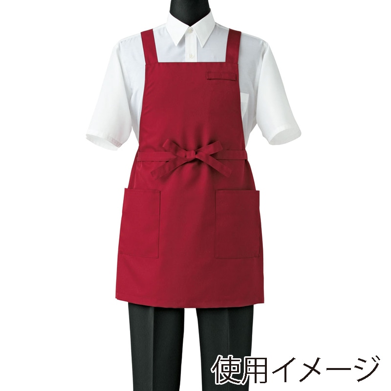 セブンユニフォーム 胸当エプロン　男女兼用 フリーサイズ　エンジ CT2398-2　1枚（ご注文単位1枚）【直送品】