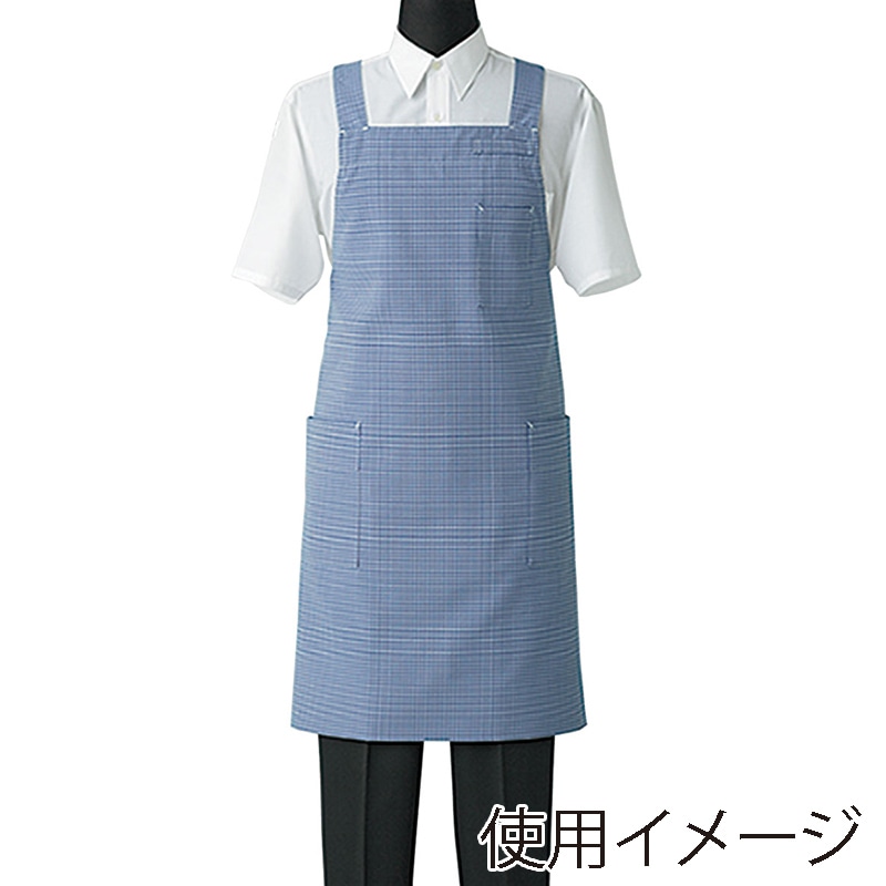 セブンユニフォーム 胸当エプロン　男女兼用 M　ホワイト×ブルー CT2572-1　1枚（ご注文単位1枚）【直送品】