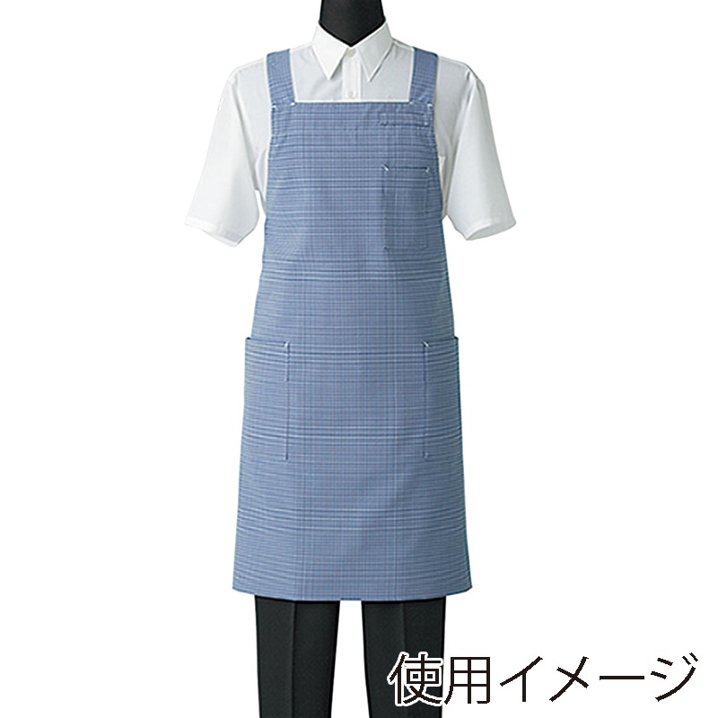 セブンユニフォーム 胸当エプロン　男女兼用 L　ホワイト×ブルー CT2572-1　1枚（ご注文単位1枚）【直送品】
