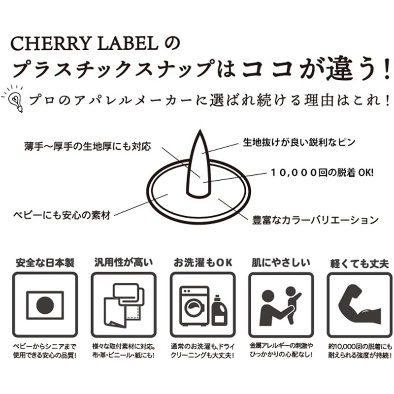 CHERRY LABEL SUN GRIP プラスチックスナップ 13mm 12組入 ライトグレー SG-576 1袋(ご注文単位1袋)【直送品】