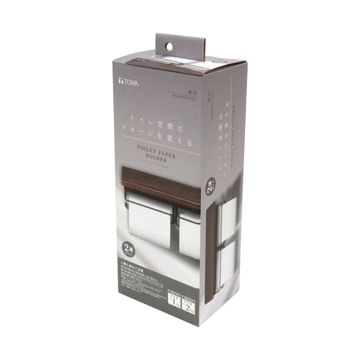 東和産業 ウッド&スチール 棚付ペーパーホルダー 2連 1個(ご注文単位12個)【直送品】