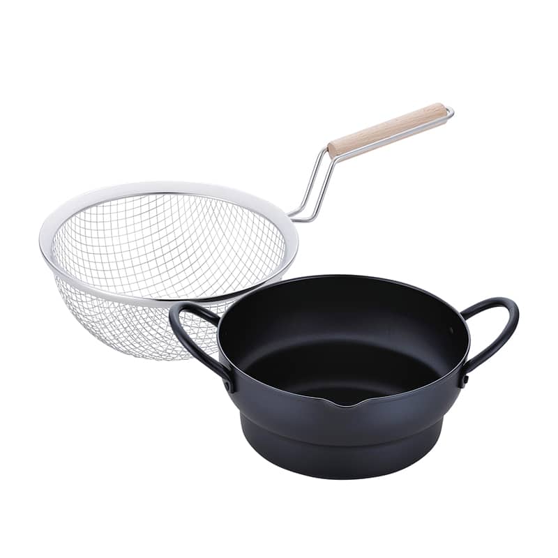 和平フレイズ 彩食庵 IH対応 両手段付天ぷら鍋セット 18cm 木柄フライヤー付 SM-9548 1個(ご注文単位1個)【直送品】