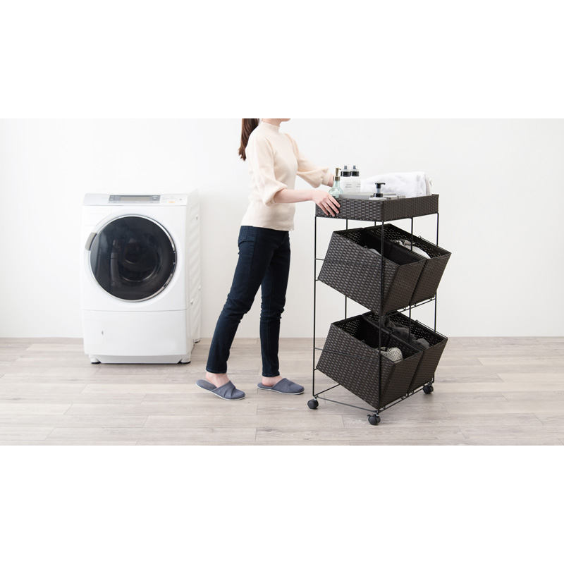 萩原 ランドリーラック 幅56cm ダークブラウン RAN-2426DBR 1台(ご注文単位1台)【直送品】