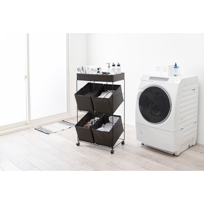 萩原 ランドリーラック 幅56cm ダークブラウン RAN-2426DBR 1台(ご注文単位1台)【直送品】