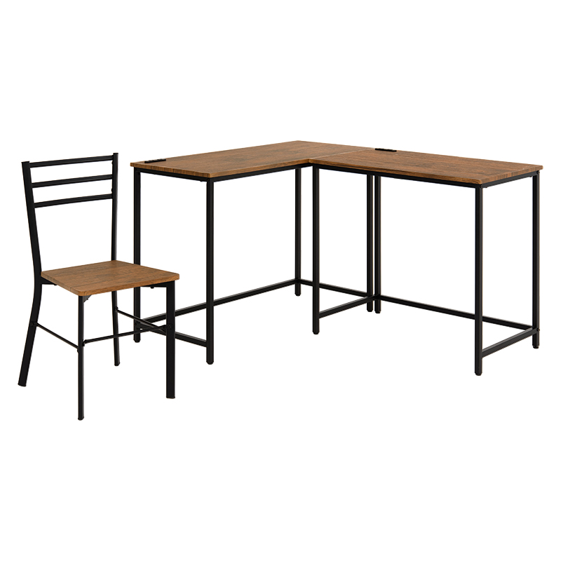 萩原 ロングデスク・デスク・チェア 3点セット ブラウン LDC-4697BR-TS 1セット(ご注文単位1セット)【直送品】