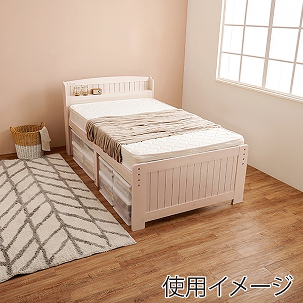 萩原 すのこベッド ボンネルコイルマットレス・宮棚付 セミダブル ホワイトウォッシュ MB-5916SD-WS+KM-3101 1台(ご注文単位1台)【直送品】