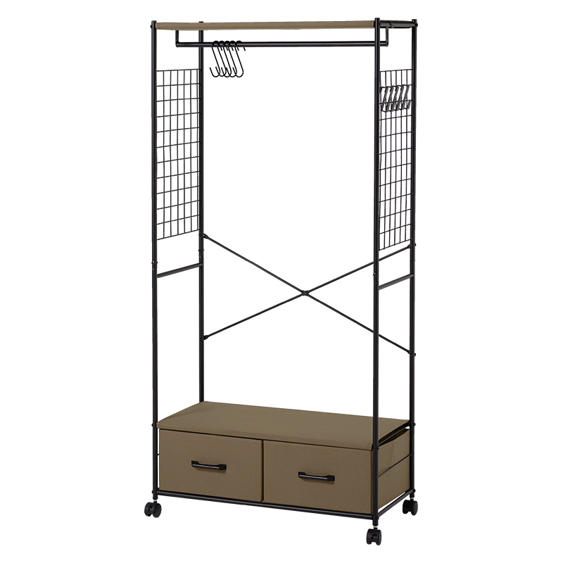 萩原 ハンガーラック 幅75cm 引出し2杯 ブラウン KHR-3187BR 1台(ご注文単位1台)【直送品】