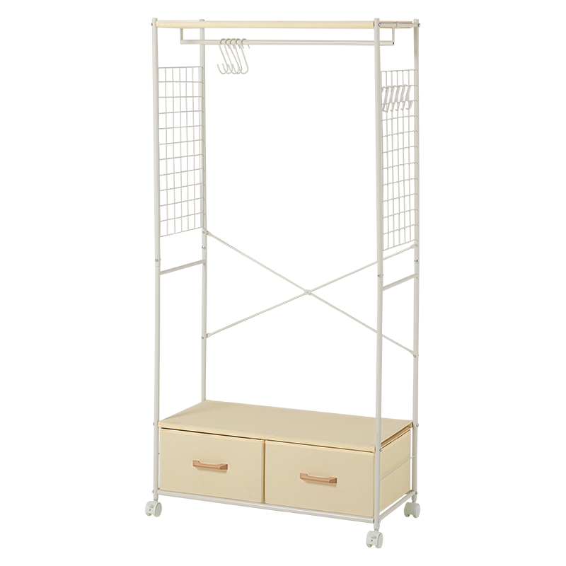 萩原 ハンガーラック 幅75cm 引出し2杯 ホワイト KHR-3187WH 1台(ご注文単位1台)【直送品】