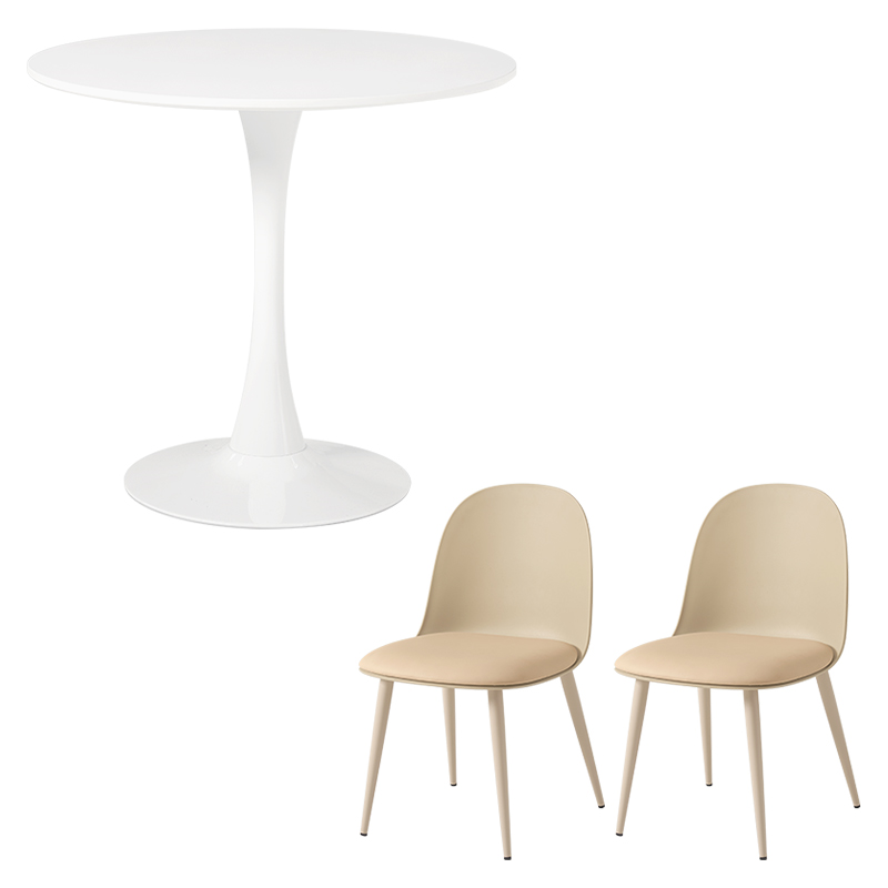 萩原 カフェテーブル80cm&チェア 3点セット ホワイト/ベージュ BT-8659WH-55LT-3S 1セット(ご注文単位1セット)【直送品】