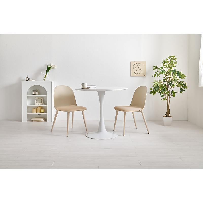 萩原 カフェテーブル80cm&チェア 3点セット ホワイト/ベージュ BT-8659WH-55LT-3S 1セット(ご注文単位1セット)【直送品】