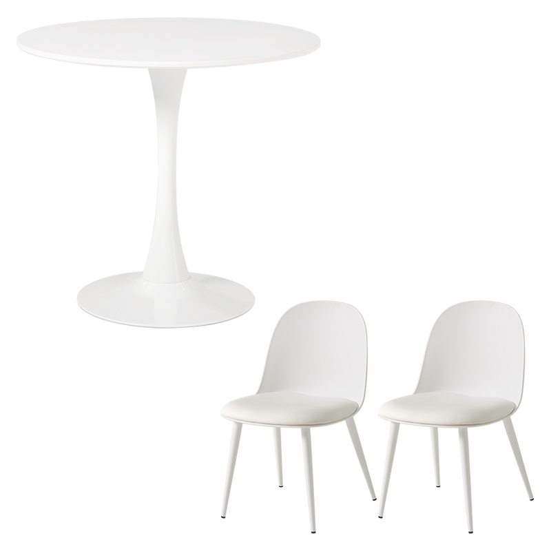 萩原 カフェテーブル80cm&チェア 3点セット ホワイト/ホワイト BT-8659WH-55WH-3S 1セット(ご注文単位1セット)【直送品】