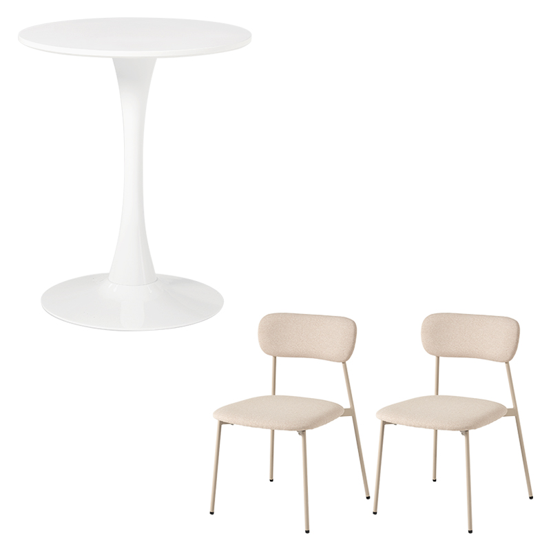 萩原 カフェテーブル60cm&チェア 3点セット ホワイト／ベージュ BT-8657WH-56BE-3S 1セット（ご注文単位1セット）【直送品】