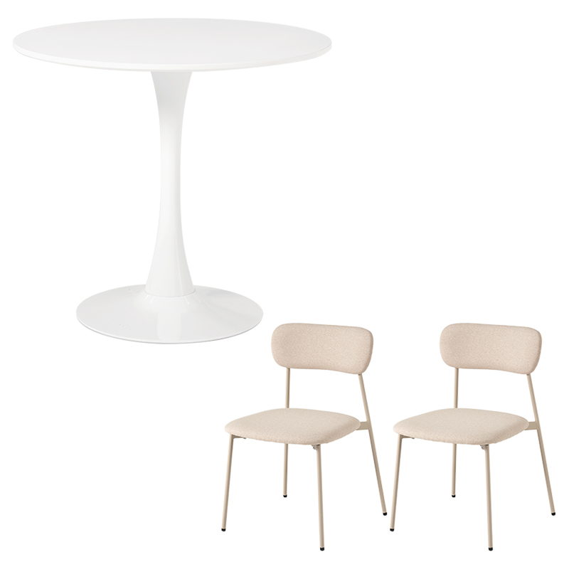 萩原 カフェテーブル80cm&チェア 3点セット ホワイト/ベージュ BT-8659WH-56BE-3S 1セット(ご注文単位1セット)【直送品】