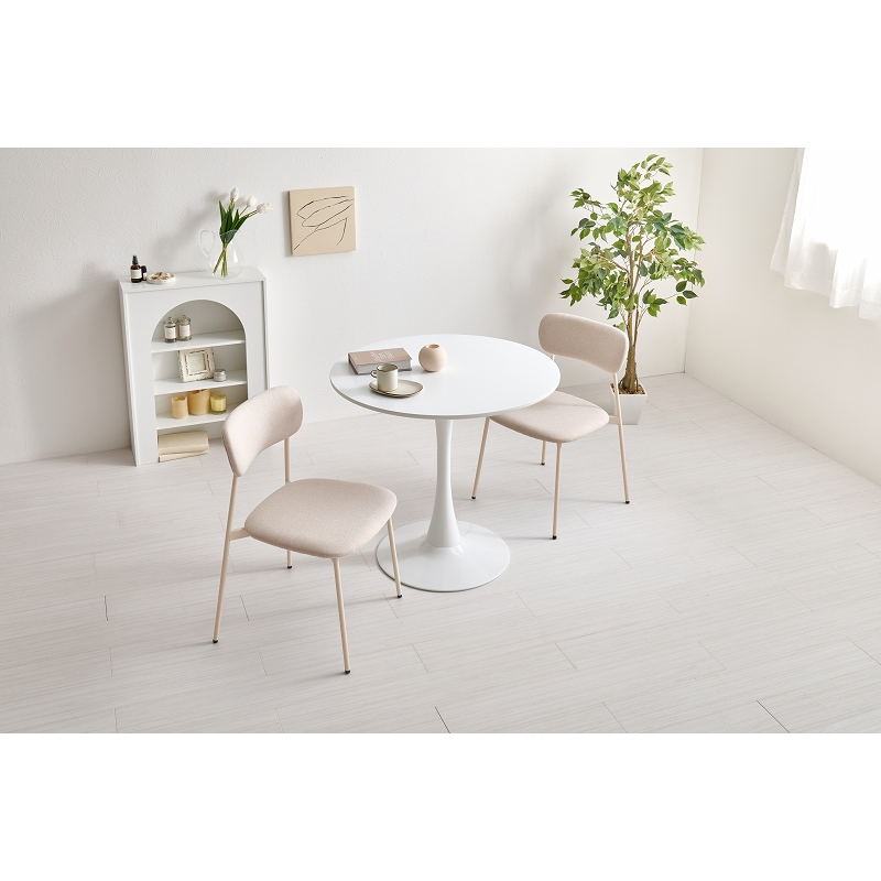 萩原 カフェテーブル80cm&チェア 3点セット ホワイト/ベージュ BT-8659WH-56BE-3S 1セット(ご注文単位1セット)【直送品】