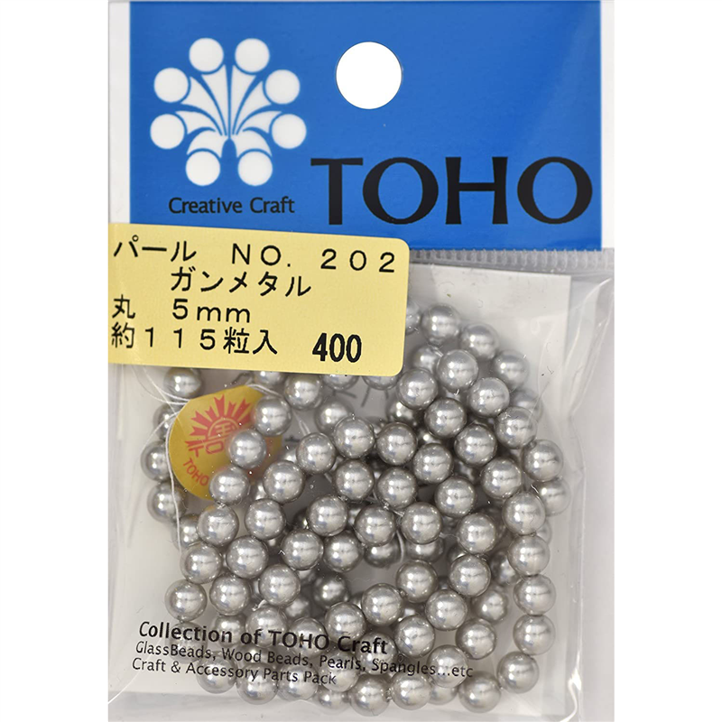 TOHO 丸型パール 外径約5mm ガンメタル 約115ヶ入り No.202 1枚（ご注文単位1枚）【直送品】