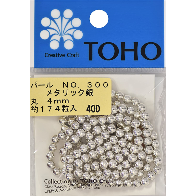 TOHO 丸型パール 外径約4mm 銀 約174ヶ入り No.300 1枚（ご注文単位1枚）【直送品】
