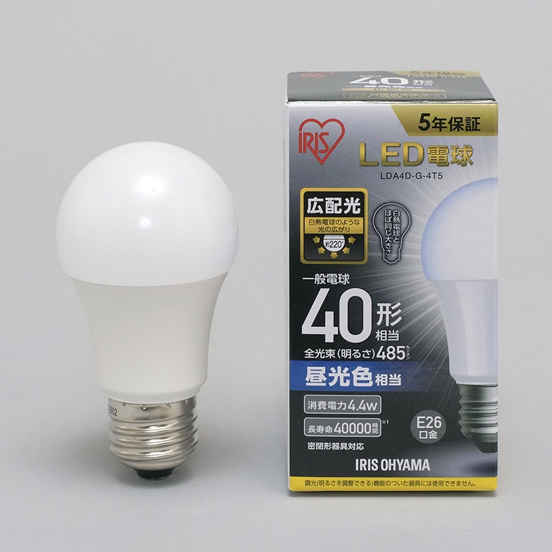 アイリスオーヤマ LED電球 E26口金 広配光タイプ 40形 昼光色 LDA4D-G-4T5 1箱(ご注文単位1箱)【直送品】