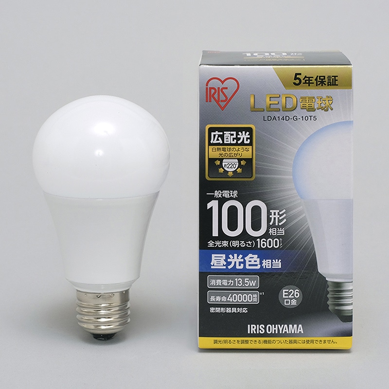 アイリスオーヤマ LED電球 E26口金 広配光タイプ 100形 昼光色 LDA14D-G-10T5 1箱(ご注文単位1箱)【直送品】