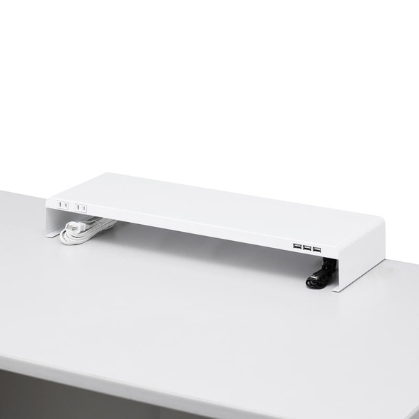 サンワサプライ 電源タップ+USBポート付き机上ラック W600mm ホワイト MR-LC202WN 1個（ご注文単位1個）【直送品】