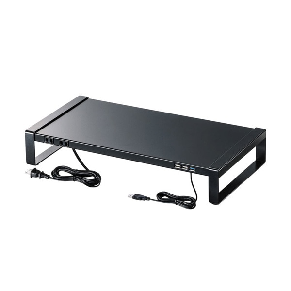 サンワサプライ 電源タップ+USBハブ付き机上ラック W500mm ブラック MR-LC204BKN 1個(ご注文単位1個)【直送品】