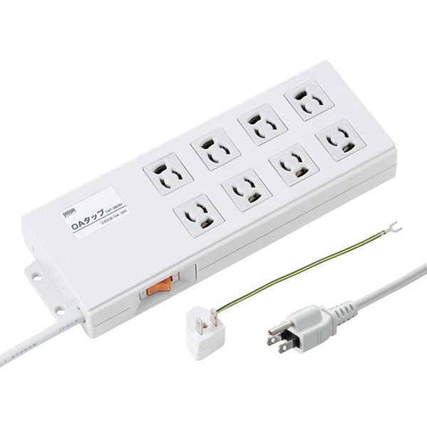 サンワサプライ 抜け止めタップ 3P 8個口 2m TAP-3803N 1個(ご注文単位1個)【直送品】