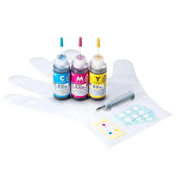 サンワサプライ 詰め替えインク キャノン 工具付き 3色 BC-361用 INK-C361S30S 1個（ご注文単位1個）【直送品】