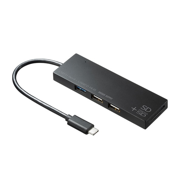 サンワサプライ USB Type-C コンボハブ カードリーダー付き ブラック USB-3TCHC16BK 1個（ご注文単位1個）【直送品】